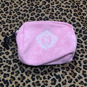 Victoria’s Secret White Logo Embroidered Terry Cloth Cosmetic Clutch Baby Pink